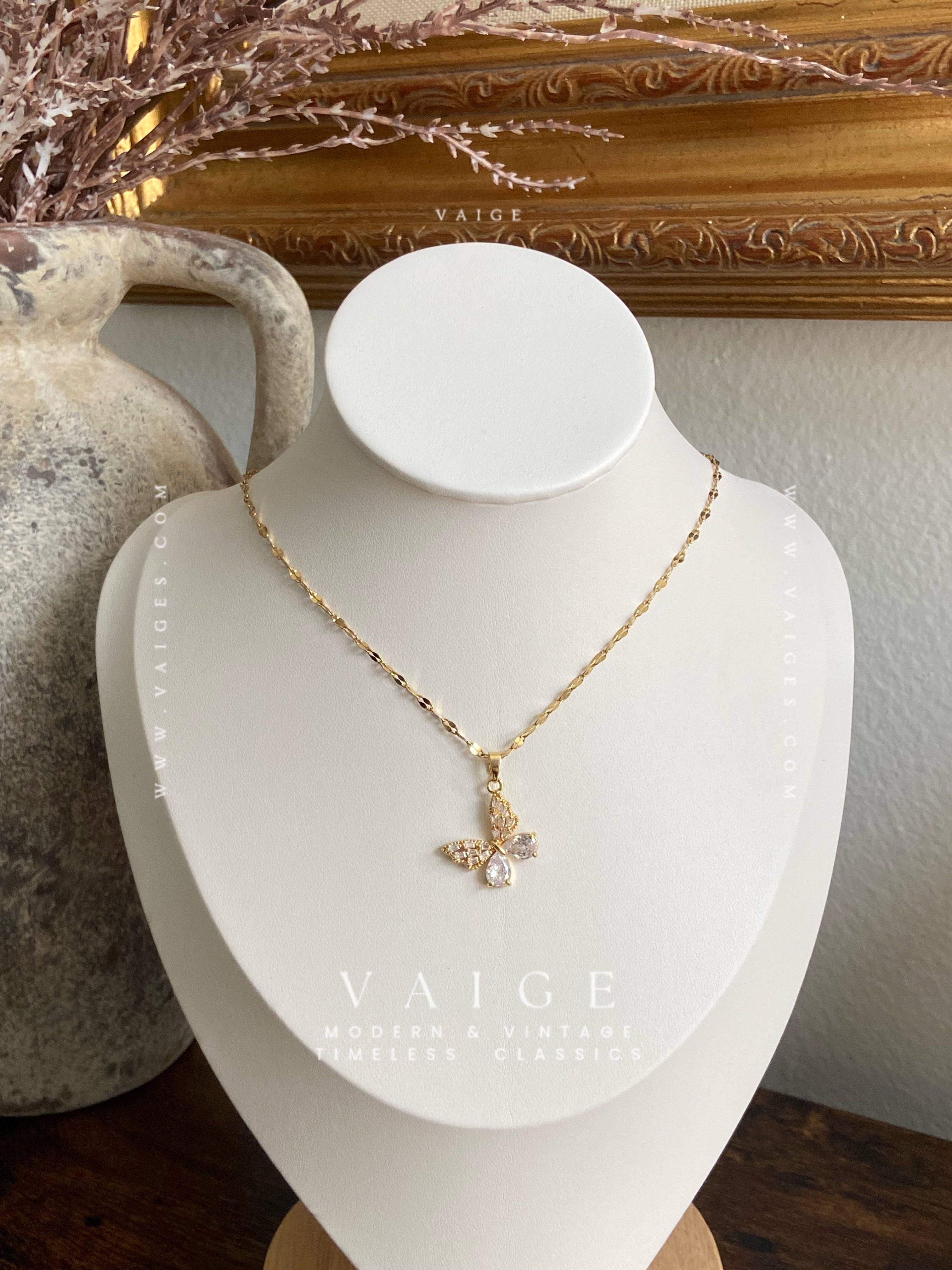 VAIGE Stainless Steel Gold Butterfly Pendant Necklace